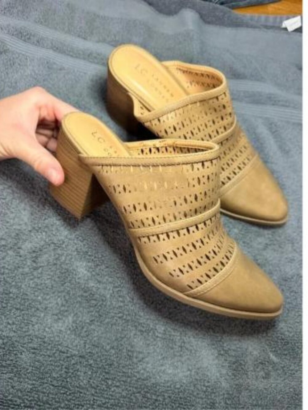 LC Lauren Conrad Ponderosa Taupe Perforated Heeled Mules Women's Size 8